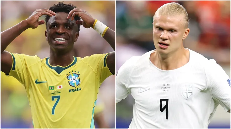 Vinicius Junior #7 of Brazil and Erling Haaland #9 of Norway.