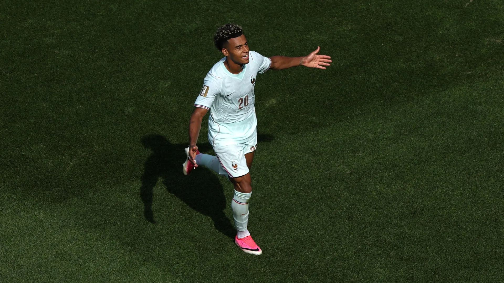 Desire Doue #20 of France celebrates after scoring against Norway.