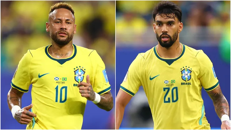 Neymar and Lucas Paqueta of Brazil.