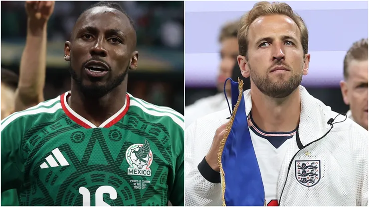 Julian Quinones #16 of Mexico and Harry Kane #9 of England.