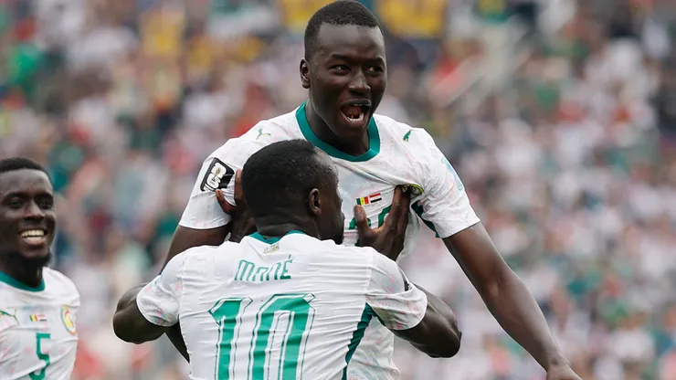 Pape Gueye #26 of Senegal celebrates scoring his team's third goal.