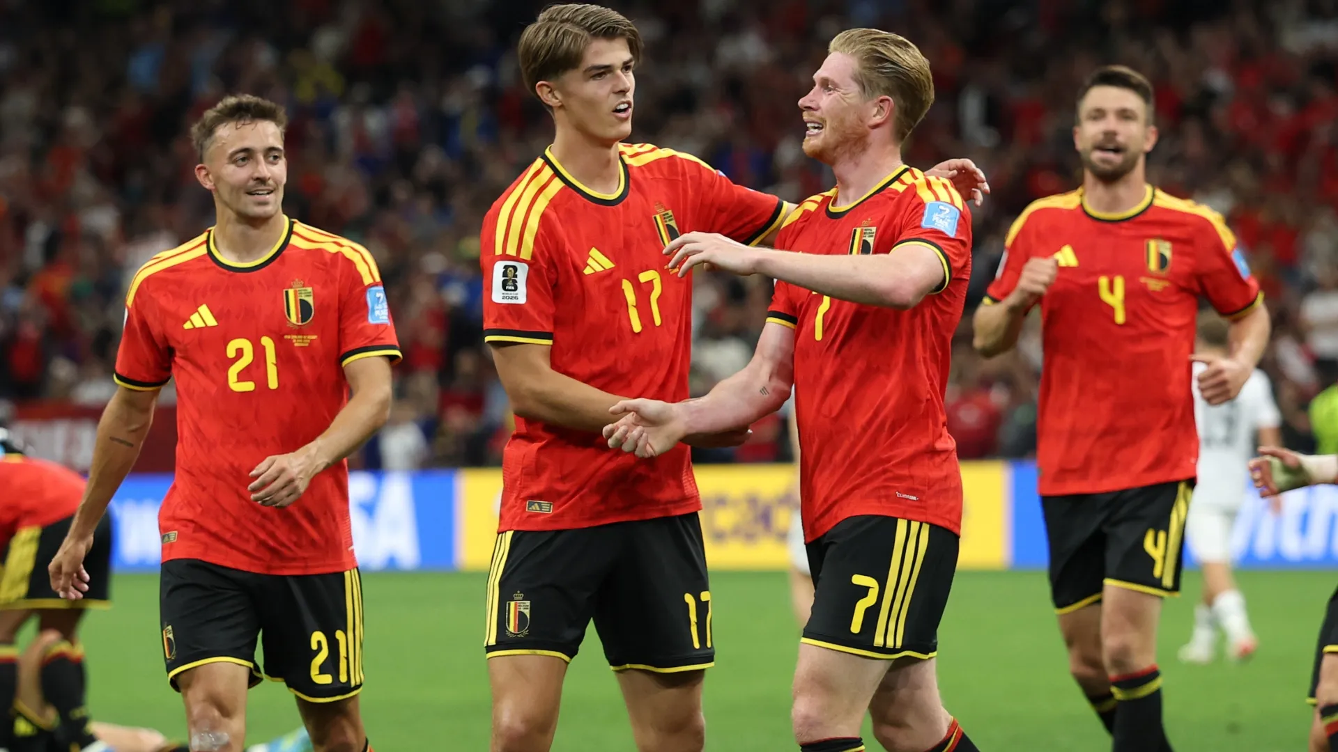 Kevin De Bruyne #7 of Belgium celebrates.