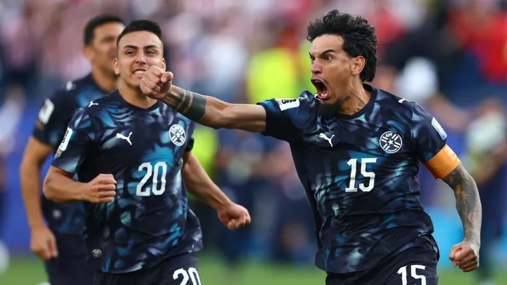 Gustavo Gomez #15 of Paraguay celebrates after Paraguay defeated Germany in a penalty shoot out.