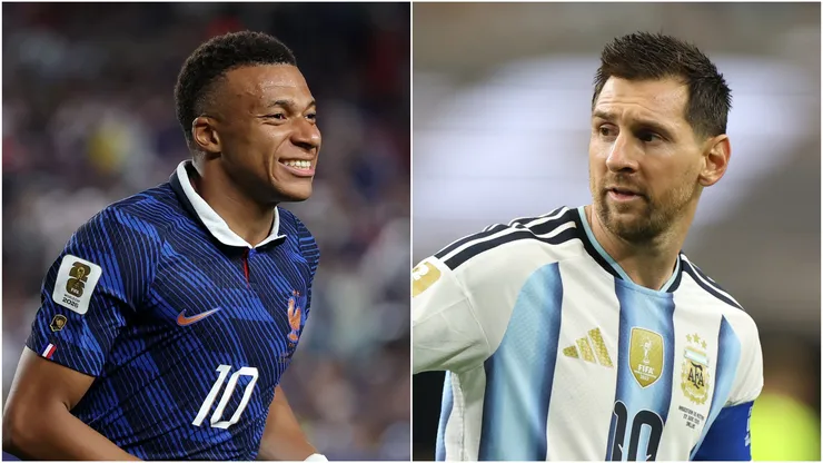 Kylian Mbappe #10 of France and Lionel Messi #10 of Argentina.