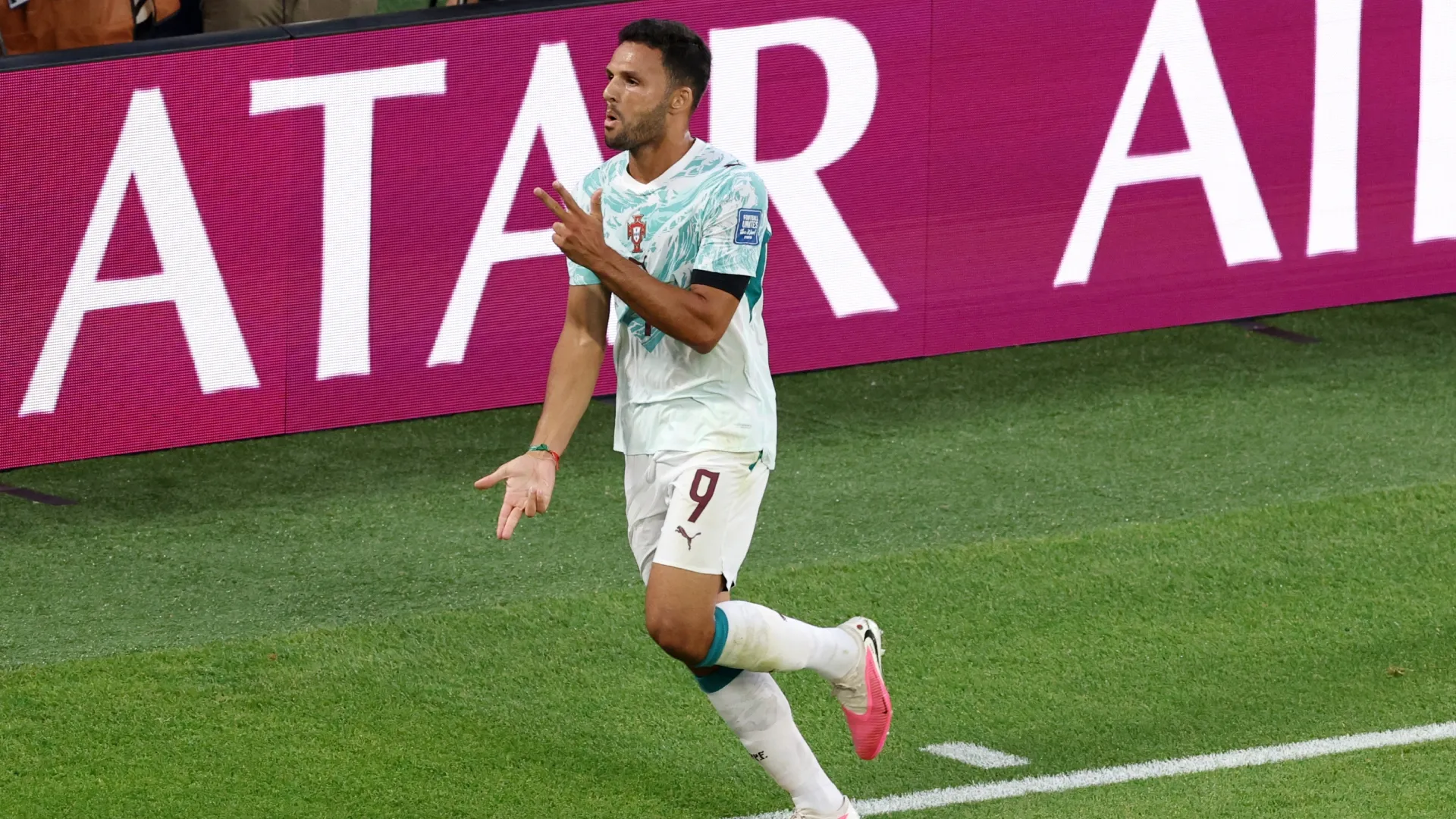 Goncalo Ramos #9 of Portugal celebrating.