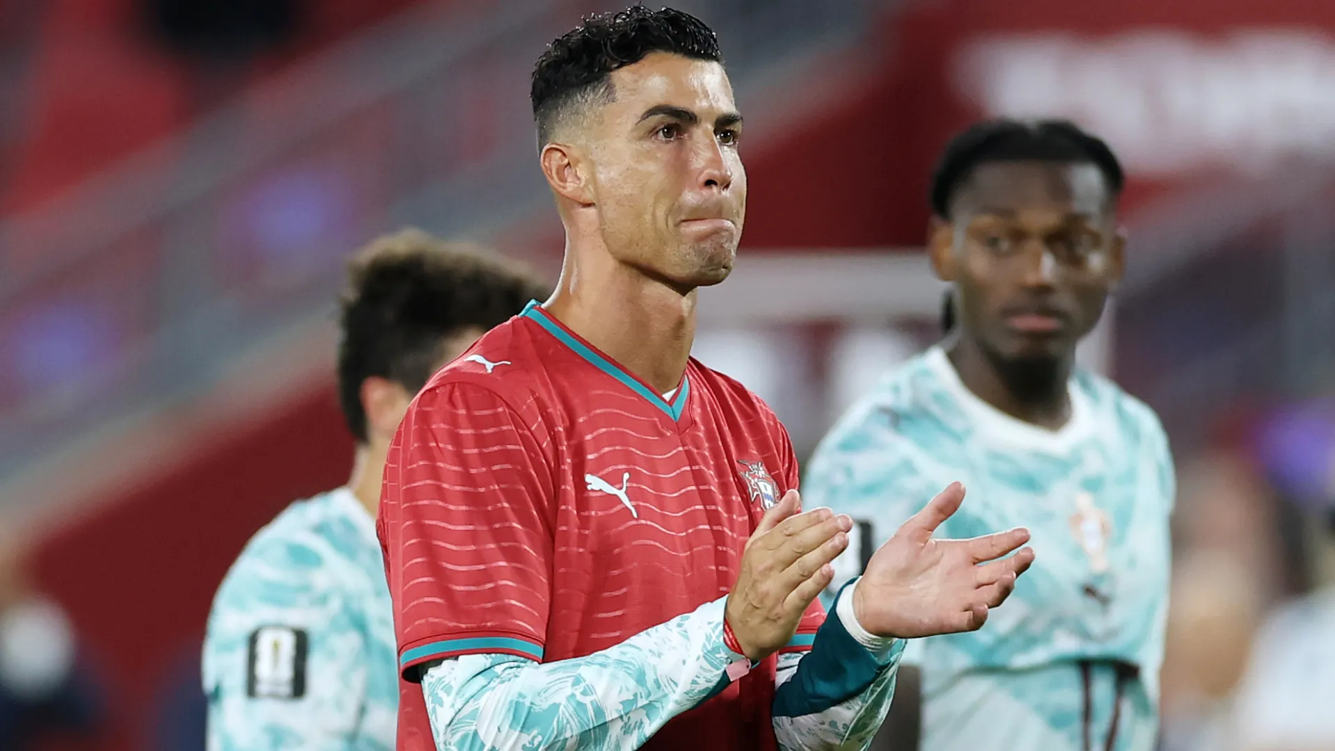 Cristiano Ronaldo #7 of Portugal celebrates after a 2-1 win vs Croatia.