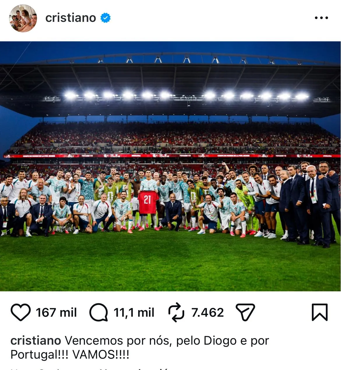 Cristiano Ronaldo's Instagram post after the win over Croatia.