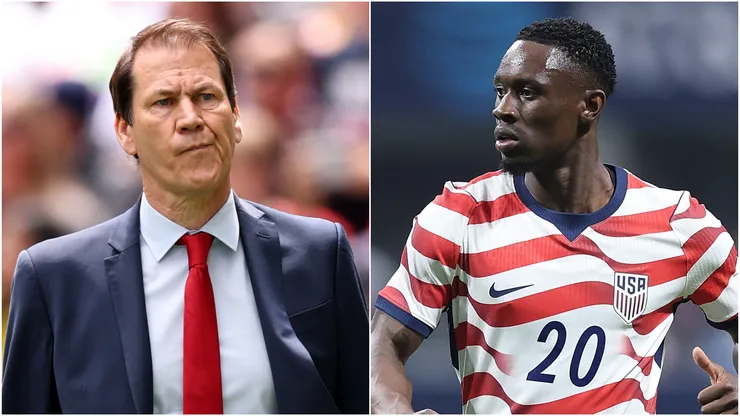 Rudi Garcia, Head Coach of Belgium, and Folarin Balogun #20 of the United States.