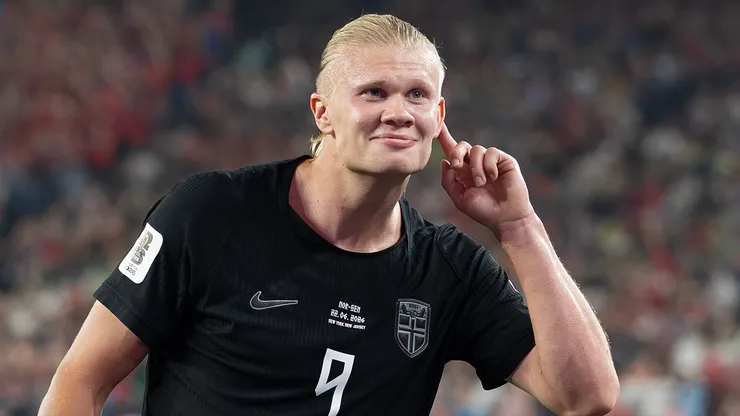 Erling Haaland #9 of Norway celebrating.