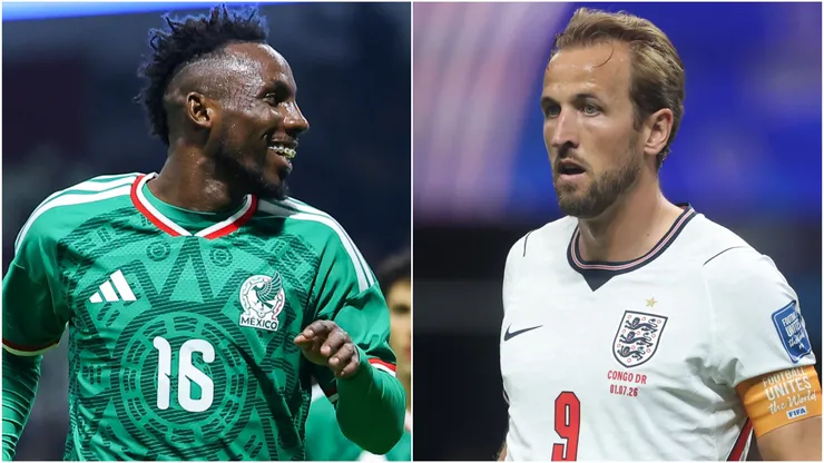 Julian Quiñones of Mexico and Harry Kane #9 of England.