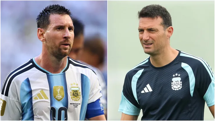 Lionel Messi #10 and Lionel Scaloni, head coach of Argentina.