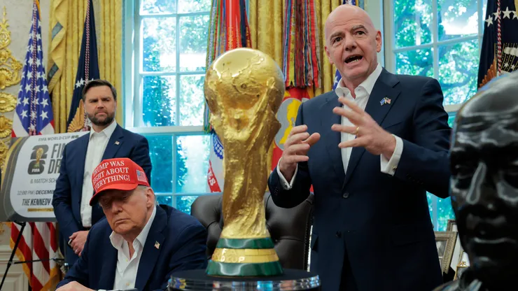FIFA President Gianni Infantino speaks about the 2026 World Cup with U.S. President Donald Trump