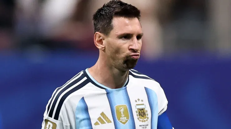 Lionel Messi #10 of Argentina reacts after failing to convert a penalty.
