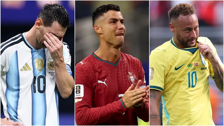 Lionel Messi #10 of Argentina, Cristiano Ronaldo #7 of Portugal and Neymar Jr #10 of Brazil.