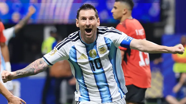 Lionel Messi celebrates a goal for Argentina.