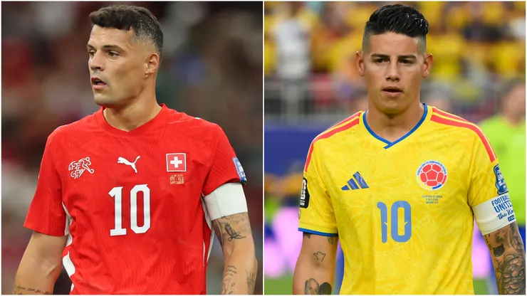 Granit Xhaka of Switzerland and James Rodriguez of Colombia.
