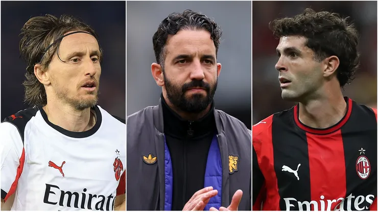 Luka Modric (L), Ruben Amorim (M), and Christian Pulisic (R) of AC Milan.