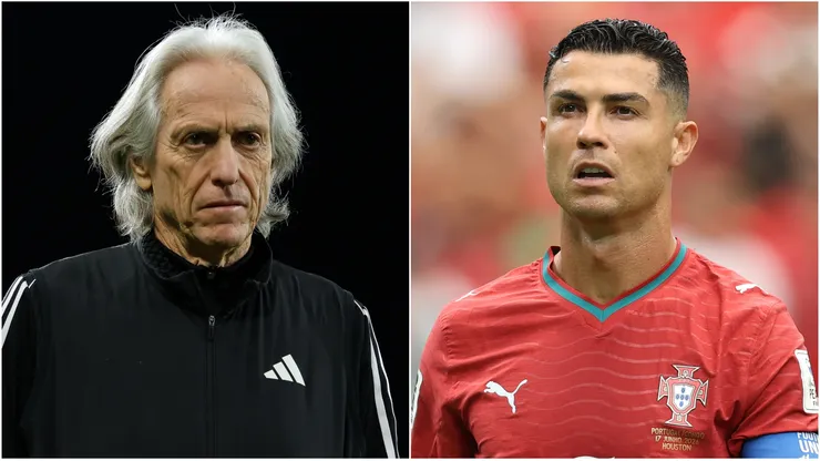 Jorge Jesus and Cristiano Ronaldo #7 of Portugal.