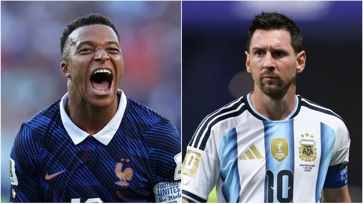 Kylian Mbappe #10 of France and Lionel Messi #10 of Argentina.