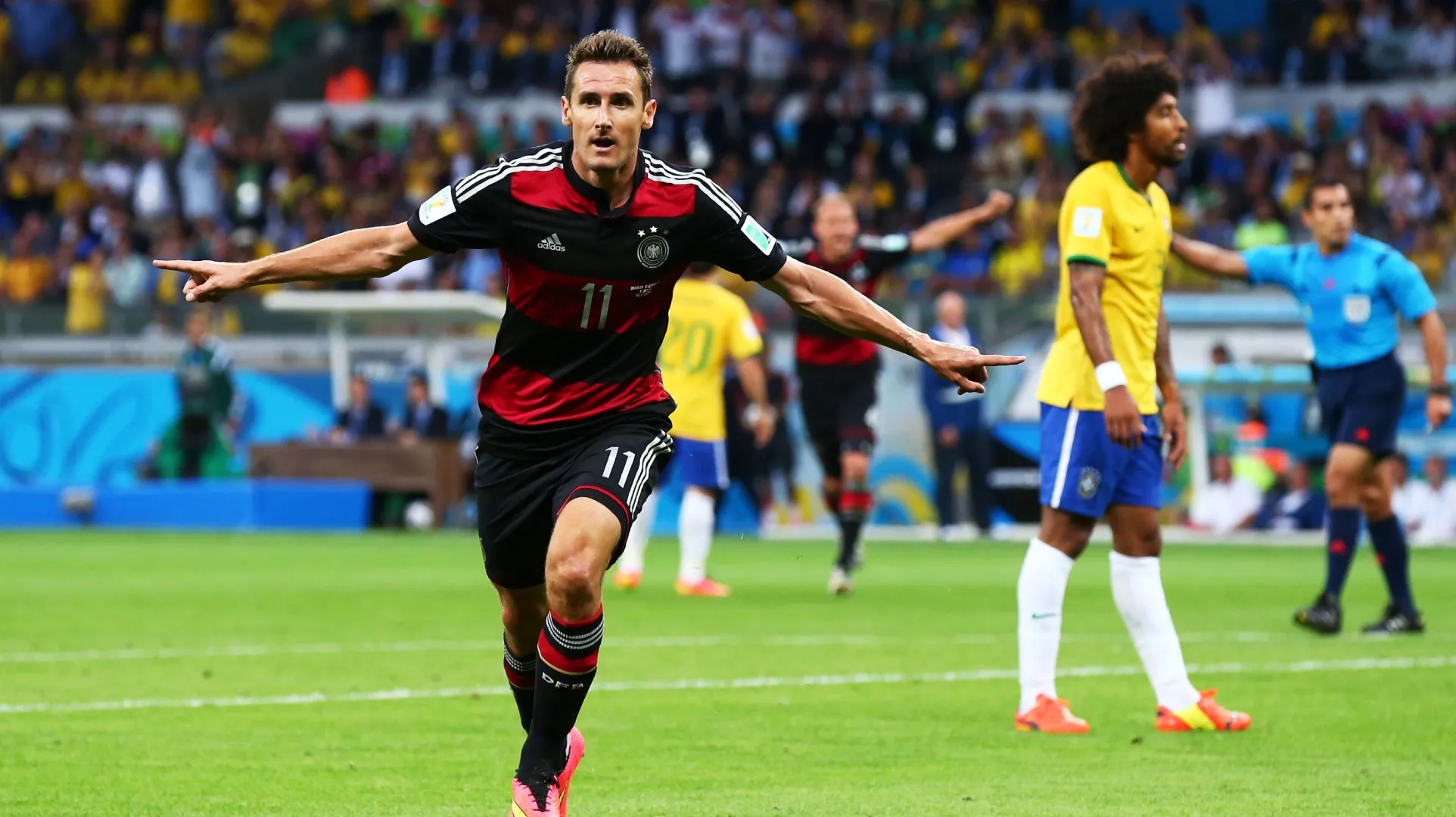 Miroslav Klose of Germany celebrates after scoring against Brazil.