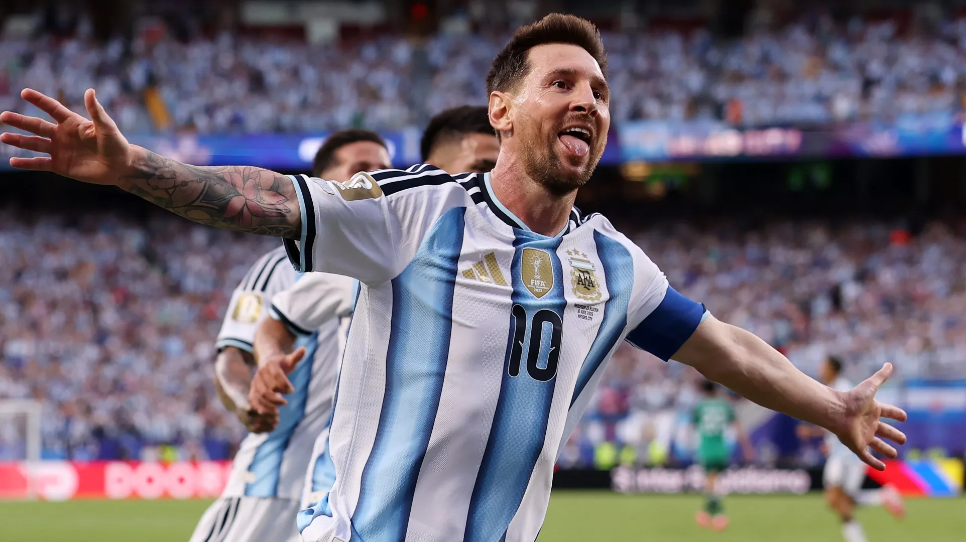 Lionel Messi #10 of Argentina celebrating.