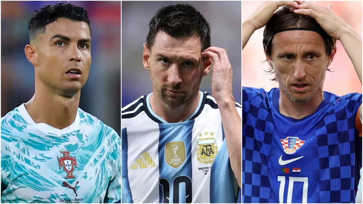 Cristiano Ronaldo (left), Lionel Messi (center), and Luka Modric (right)