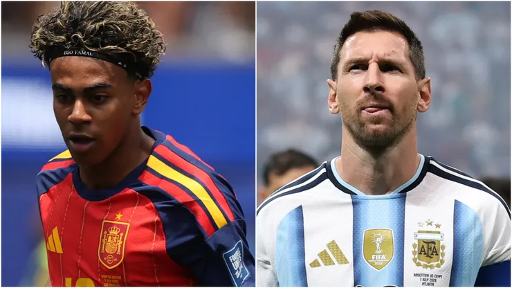 Lamine Yamal #19 of Spain and Lionel Messi #10 of Argentina.