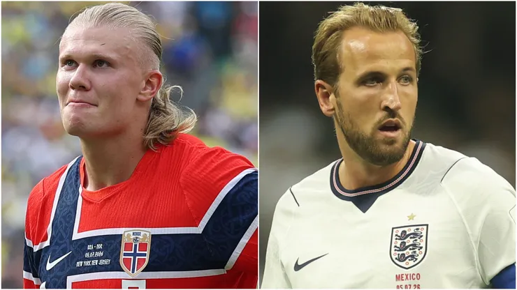 Erling Haaland #9 of Norway and Harry Kane #9 of England.