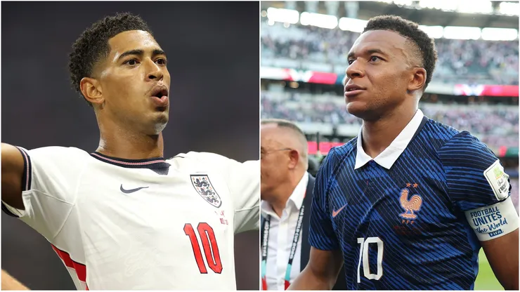 Jude Bellingham #10 of England and Kylian Mbappe #10 of France.