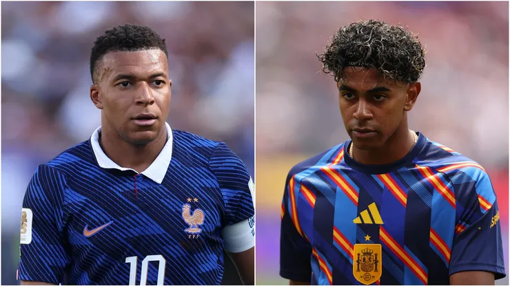 Kylian Mbappe #10 of France and Lamine Yamal #19 of Spain.