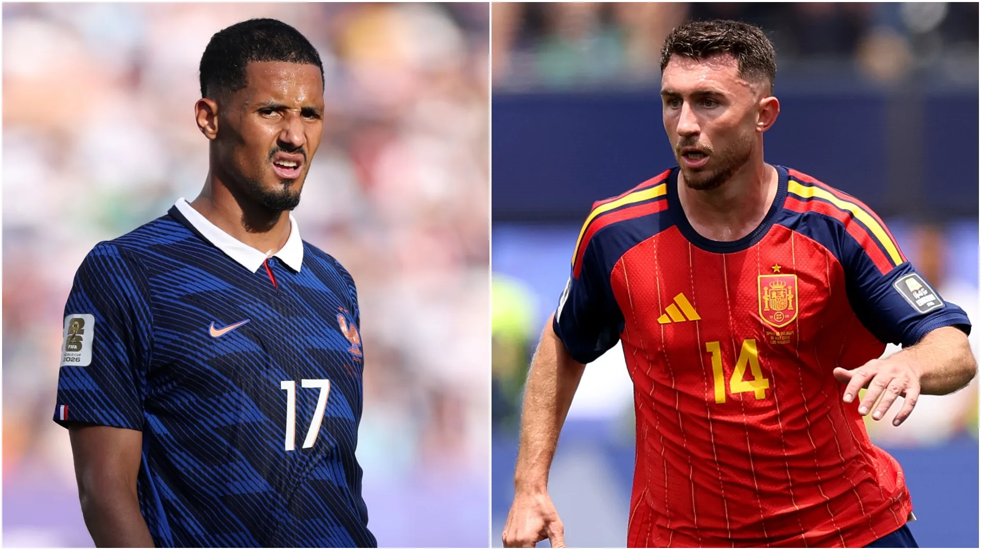 William Saliba and Aymeric Laporte. (Justin Setterfield & Carl Recine/Getty Images)