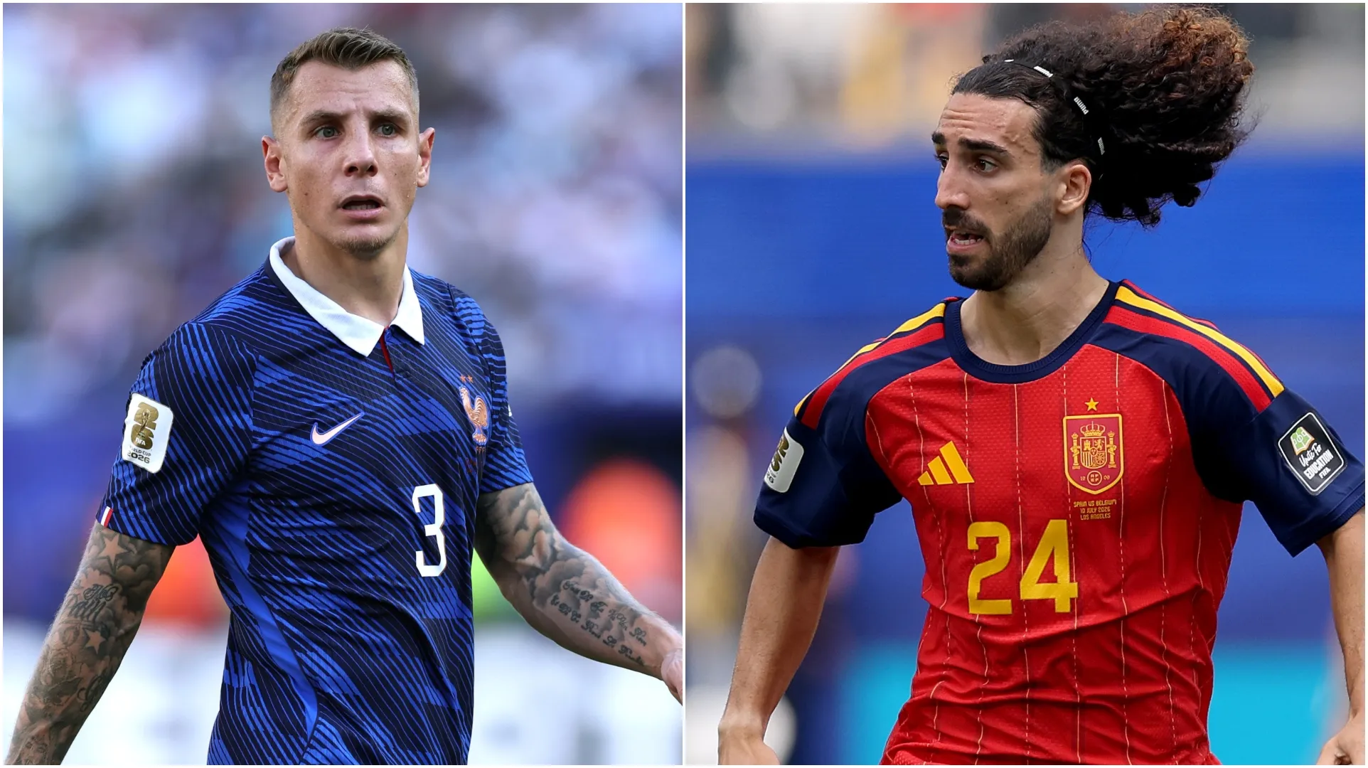 Lucas Digne (L) and Marc Cucurella (R). (Justin Setterfield & Carl Recine/Getty Images)