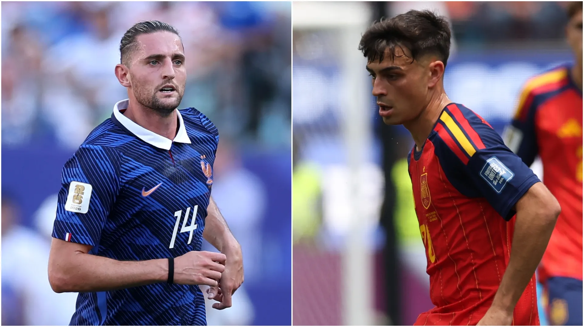 Adrien Rabiot (L) and Pedri (R). (Justin SetterfieldMichael Steele/Getty Images)