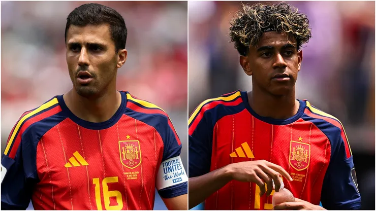 Rodri #16 and Lamine Yamal #19 of Spain.