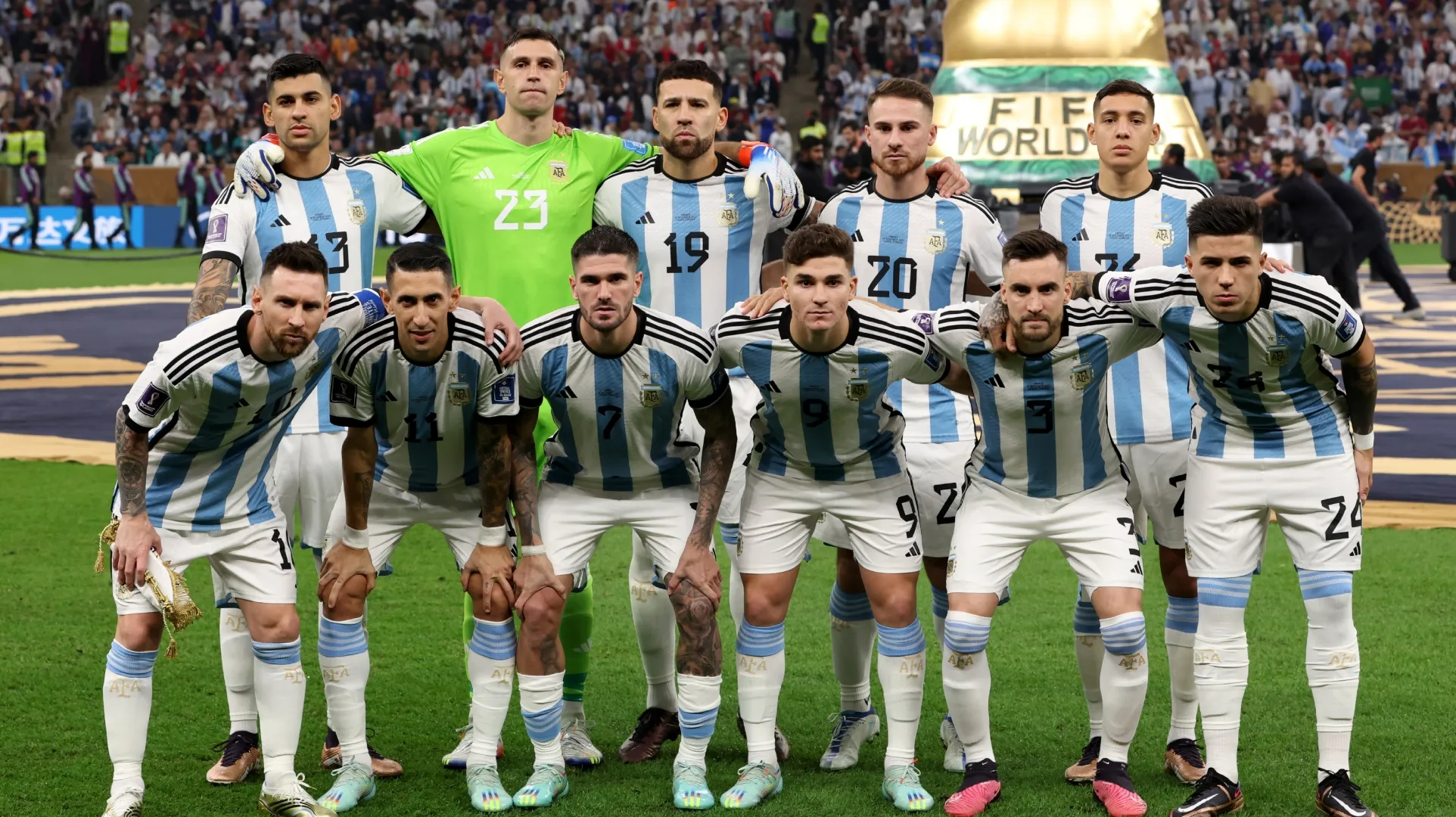 Argentina players pose for a photo prior to the FIFA World Cup Qatar 2022 Final.