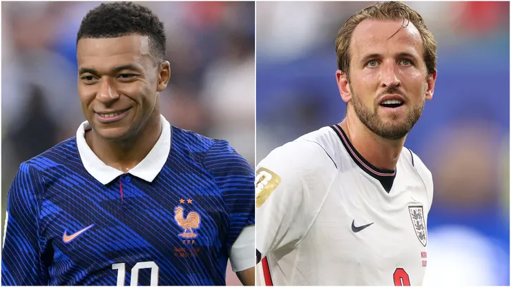 Kylian Mbappe #10 of France and Harry Kane #9 of England.