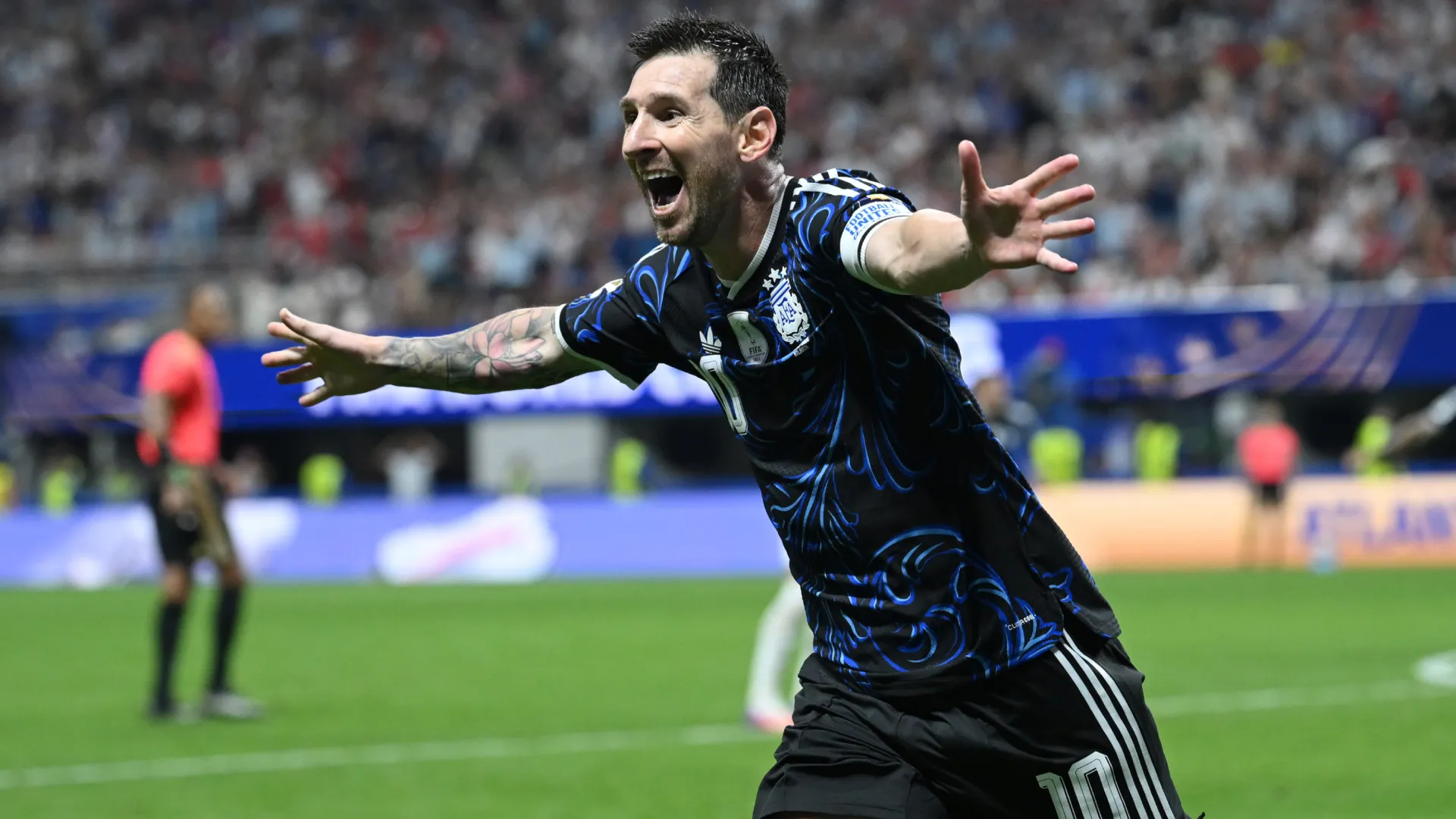 Lionel Messi celebrates a goal for Argentina. (Getty Images)