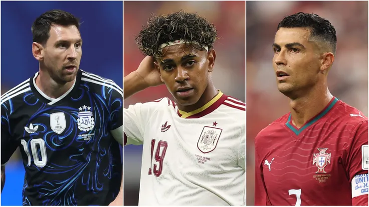 Lionel Messi #10 of Argentina, Lamine Yamal #19 of Spain, and Cristiano Ronaldo #7 of Portugal.