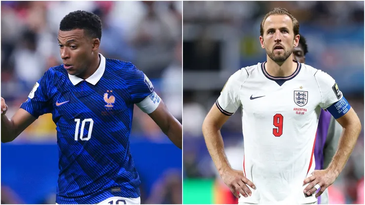Kylian Mbappe of France (R) and Harry Kane of England (L)