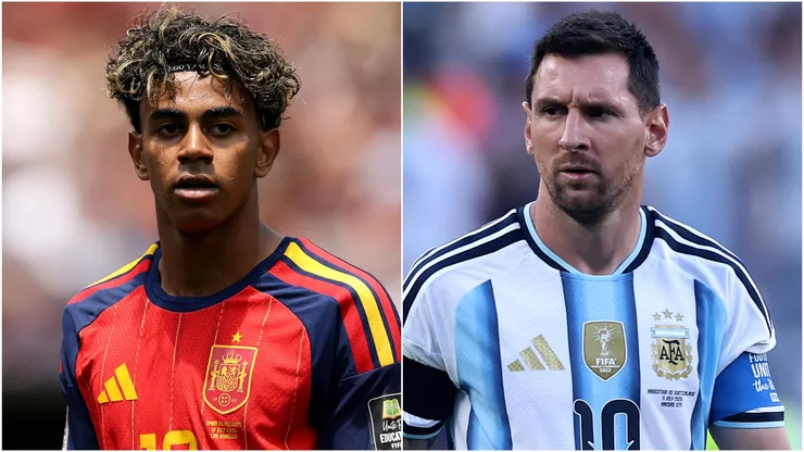 Lamine Yamal #19 of Spain and Lionel Messi #10 of Argentina.