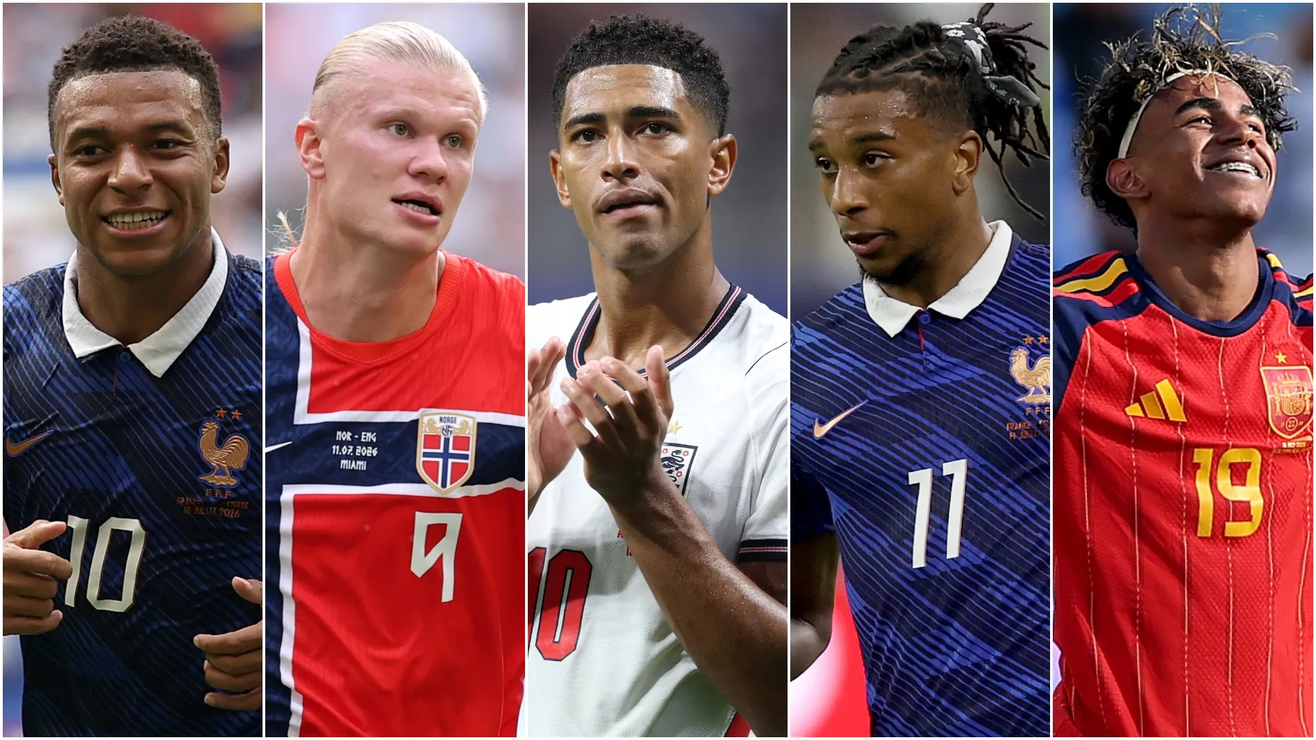 Kylian Mbappe, Erling Haaland, Jude Bellingham, Michael Olise and Lamine Yamal.