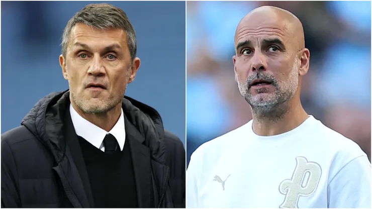 Paolo Maldini, Italy Technical Director, and Pep Guardiola.