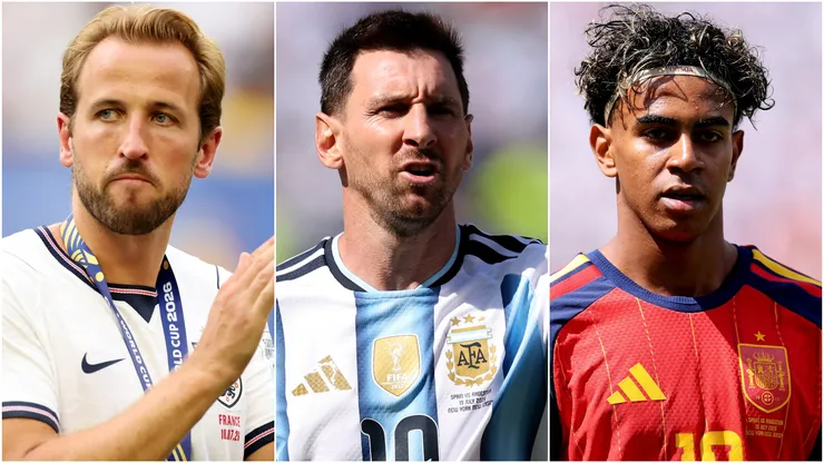 Harry Kane #9 of England, Lionel Messi #10 of Argentina and Lamine Yamal #19 of Spain.