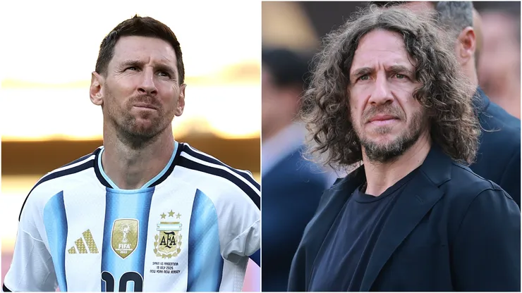 Lionel Messi #10 of Argentina and Spain legend Carles Puyol.