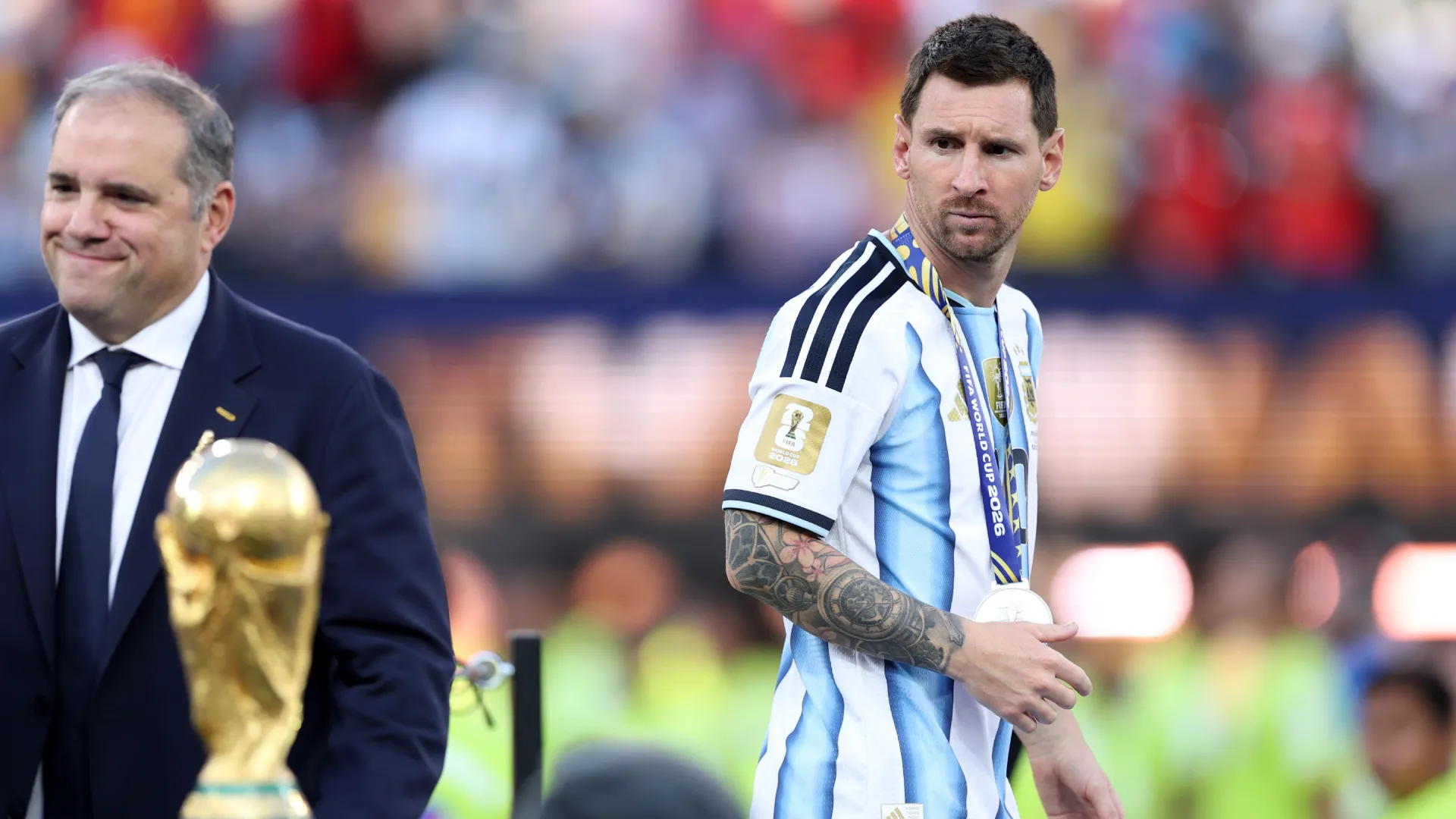 Lionel Messi after receiving the silver medal. (Getty Images)
