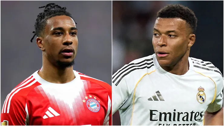 Michael Olise of FC Bayern Munich and Kylian Mbappe of Real Madrid.