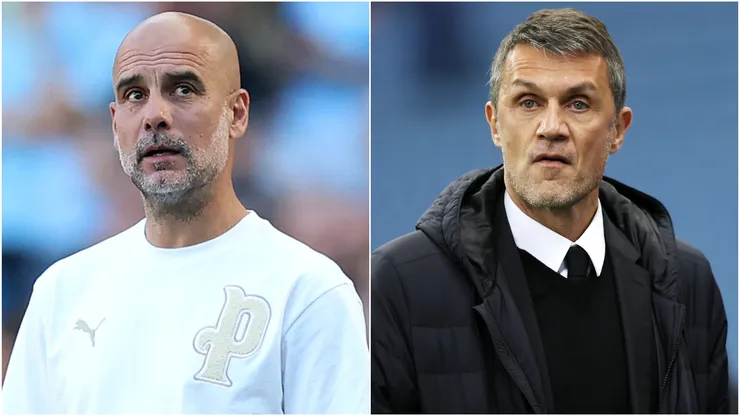 Pep Guardiola and Paolo Maldini, Technical Director of Italy.