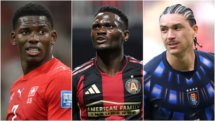 Breel Embolo #7 of Switzerland, Emmanuel Latte Lath #9 of Atlanta United, and Darwin Nunez #9 of Uruguay.