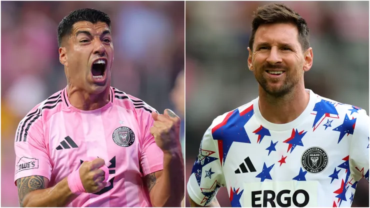 Luis Suárez #9 and Lionel Messi #10 of Inter Miami.