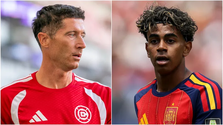 Robert Lewandowski of the Chicago Fire FC and Lamine Yamal of Spain.